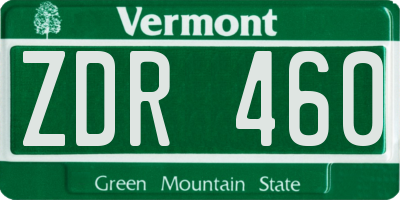 VT license plate ZDR460