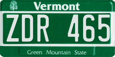 VT license plate ZDR465