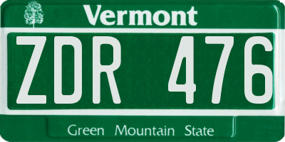 VT license plate ZDR476
