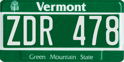 VT license plate ZDR478