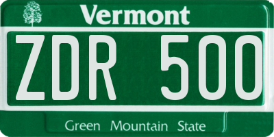 VT license plate ZDR500