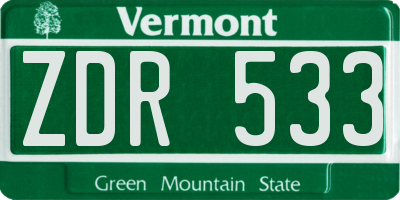 VT license plate ZDR533