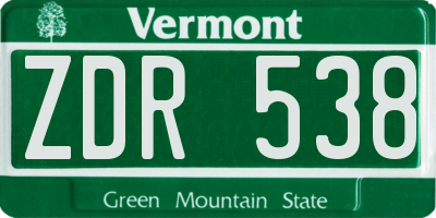 VT license plate ZDR538