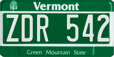 VT license plate ZDR542