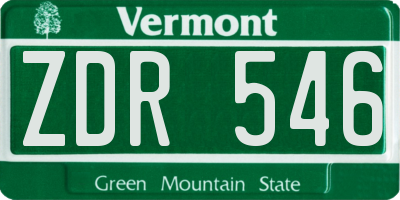 VT license plate ZDR546