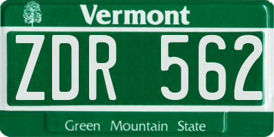 VT license plate ZDR562