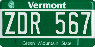 VT license plate ZDR567
