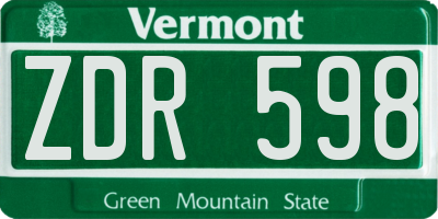 VT license plate ZDR598