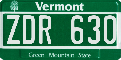 VT license plate ZDR630
