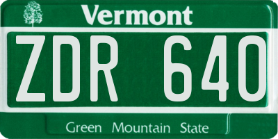 VT license plate ZDR640