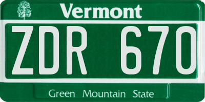 VT license plate ZDR670