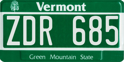 VT license plate ZDR685