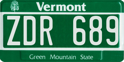 VT license plate ZDR689