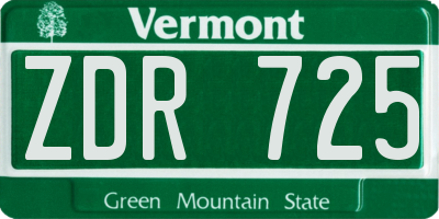 VT license plate ZDR725