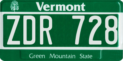 VT license plate ZDR728