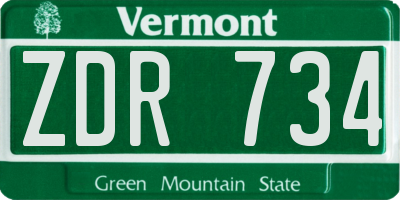 VT license plate ZDR734