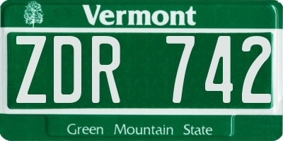 VT license plate ZDR742