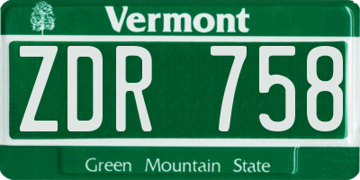 VT license plate ZDR758