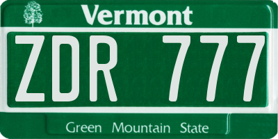 VT license plate ZDR777