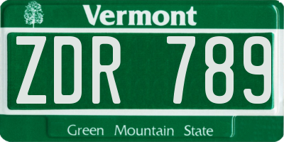 VT license plate ZDR789