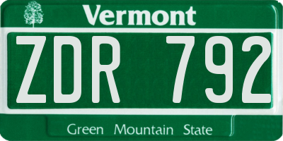 VT license plate ZDR792