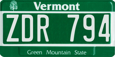 VT license plate ZDR794
