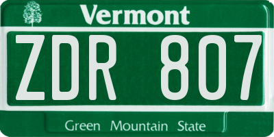 VT license plate ZDR807