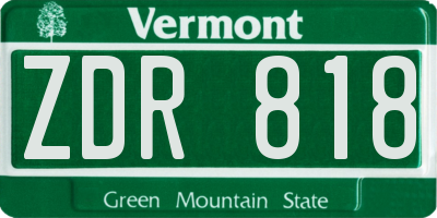 VT license plate ZDR818