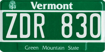 VT license plate ZDR830