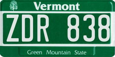 VT license plate ZDR838