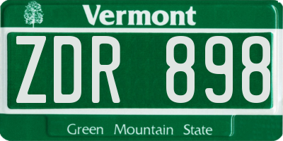 VT license plate ZDR898
