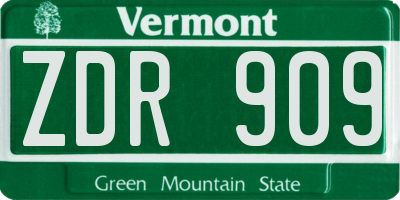 VT license plate ZDR909