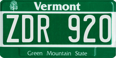 VT license plate ZDR920