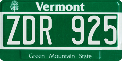VT license plate ZDR925