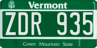 VT license plate ZDR935