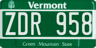 VT license plate ZDR958