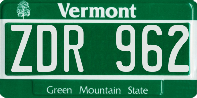 VT license plate ZDR962