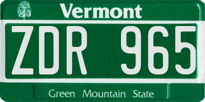 VT license plate ZDR965