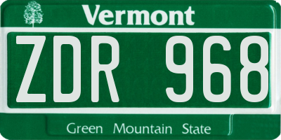 VT license plate ZDR968