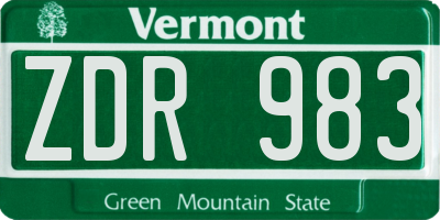 VT license plate ZDR983
