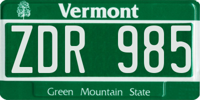 VT license plate ZDR985