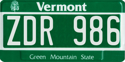 VT license plate ZDR986