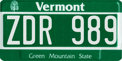 VT license plate ZDR989