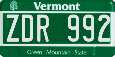 VT license plate ZDR992