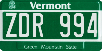 VT license plate ZDR994