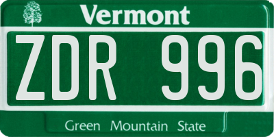 VT license plate ZDR996