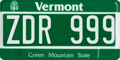 VT license plate ZDR999