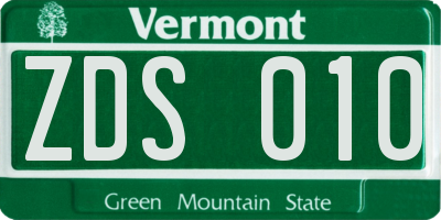 VT license plate ZDS010