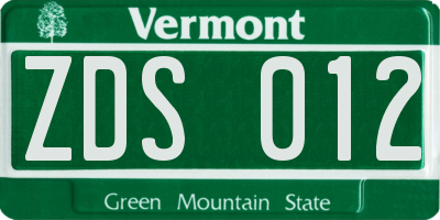 VT license plate ZDS012