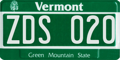 VT license plate ZDS020